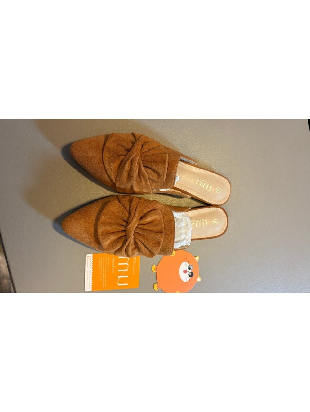 Miusshoe Women's Tan Loafer Mules with Knot Detail Size 9 NIB